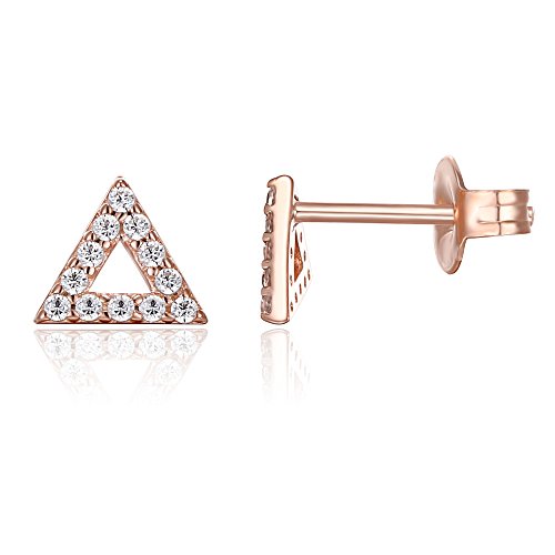 Image of PAVOI 14K Gold Plated 925 Sterling Silver Stud Earrings for Women - Dainty Geometrical Bar Triangle Heart Earrings - Valentines Day Trendy Jewelry