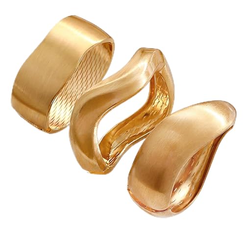 Image of Chunky Gold Bangle Bracelets for Women, Dainty 14k Gold Plated Big Stackable Bangles Set, Trendy Statement Cuff Bracelet Stack Fashion Jewelry Gifts