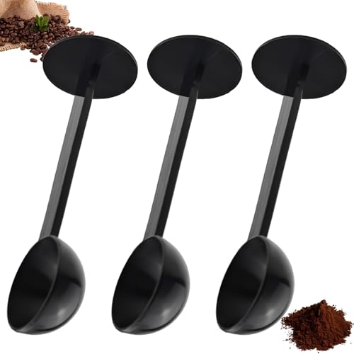 3 Pack 2-in-1 Black Espresso Coffee Bean Spoon, Tamping Scoop Tamper Tea Tool for Measuring and Stirring