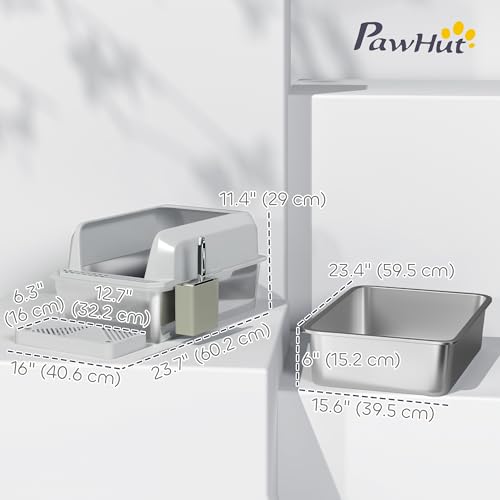 Arenero metálico PawHut XL para gatos, con lados altos, 24 x 16 x 11 pulg. miniatura 7