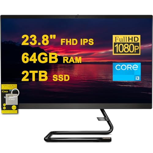 Image of Lenovo IdeaCentre AIO 3 All-in-One Desktop 23.8 inch FHD IPS Anti-Glare Intel Quad-core i3-10100T 64GB RAM 2TB SSD Win10 w /ICP Accessory