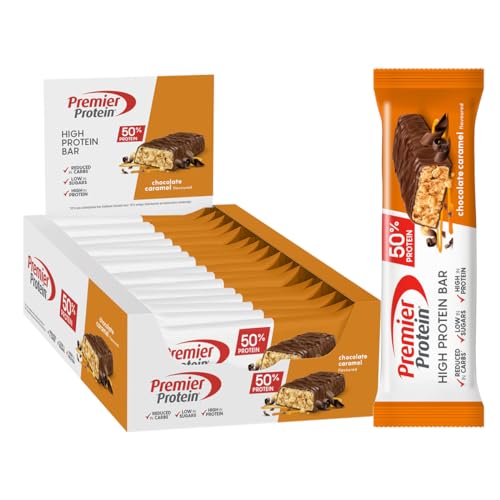 Premier Protein High Protein Bar Chocolate Caramel 16x40g – Haute teneur en protéines + Sans huile de palme