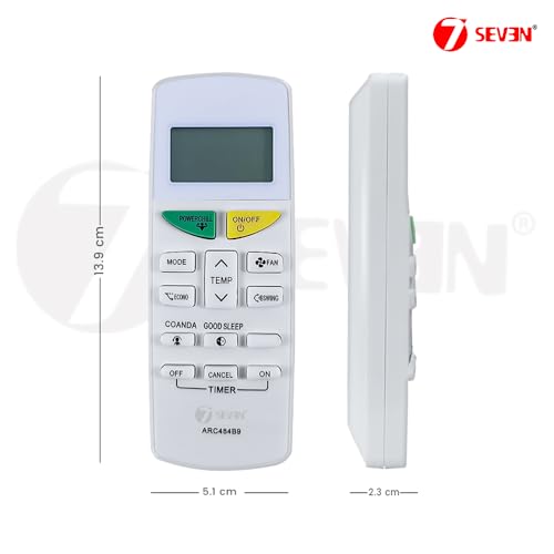 Image of 7SEVEN Compatible with Daikin AC Remote Control ARC484B9 Model 132F Suitable for FTKF50U FTL35U FTE60U 1 1.5 2 Ton Split & Window AC - Match Remote Keys Exactly to Replicate Genuine Remote Function
