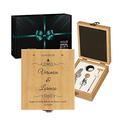 Kit per Whiskey con Set Bicchieri, Ghiacci e Box in Legno Personalizzata con Iniziali, Data e Dedica - Idea Regalo per Lui, Testimone dello Sposo | Olallà