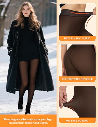 Image of Vosda Women's Fleece-Lined Tights - Ultra-Warm Fake Sheer Look Pantyhose Thick Leggings for Winter