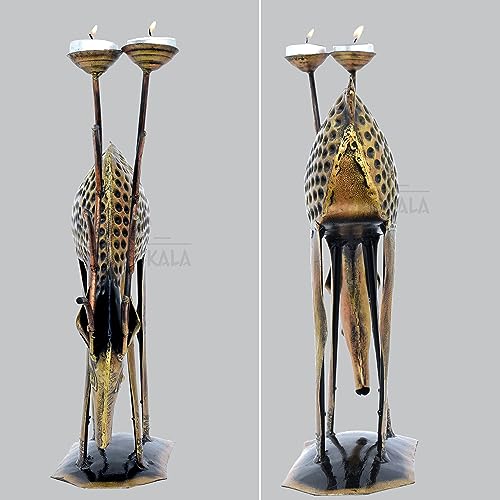 Image of KRAFTSKALA Decorative Showpiece Iron Metal Deer with Tea Light Candle Holder, 14 inch Large Deer Statue Home Decor Item for Living Room, Doorway (Deer)