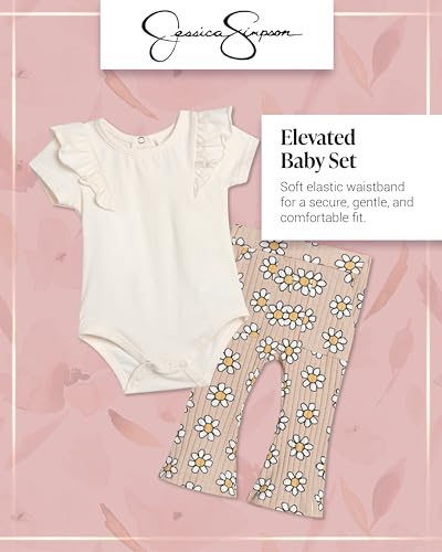 Jessica Simpson Baby Girl Clothes Set - 2 Piece Baby Onesie Bodysuit and Infant Pants Newborn Girl Outfits (Sizes: 0-9M)2