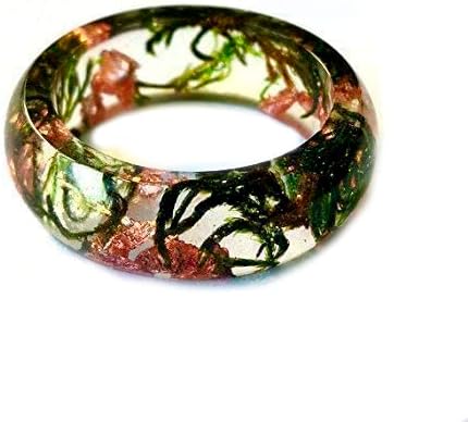 Resin Ring Terrarium Natural Green Moss and Copper Flakes Handmade - Evergreen Gift For Women Men Friend - Romantic Gift Natural Ring Green Ring Natural Style Gift Mum Dad Nan Child Eco Resin