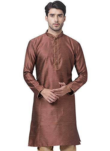 Image of VASTRAMAY VM Mens Silk Blend Kurta - Timeless Elegance for Festivals & Events | Banarasi Cotton with Silk Dobby Jacquard Mandarin Collar Full Sleeves Kurta with a Contrast Piping