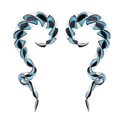 BodyJ4You 2PC Glass Ear Tapers Plugs 2G White Blue Black Spiral Gauges Piercing Jewelry Set