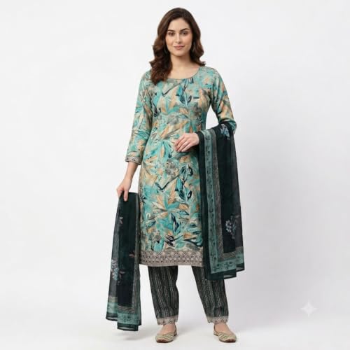 Image of Women's Embroidered Pant with Dupatta Set Ethnic Straight| Traditional Elegant Embroidery Work | Regular Fit | Three-Piece Ethnic Dress Set