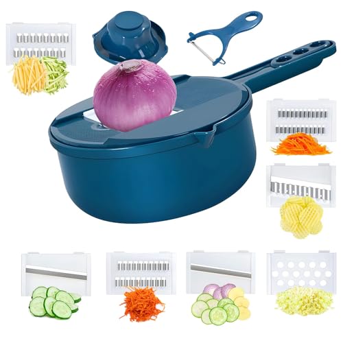11-en-1 Rebanadora de Mandolina, Multifuncional Mandolina de Cocina Profesional, Cortador de Verdura Ralladores de Cocina, Cortador de Patatas Tomates Pepinos Queso Frutas, Mandolina Verduras.