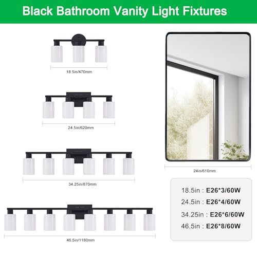 6-Light Bathroom Vanity Light Black, Matte Black Bathroom Light Fixture, Vanity Lights with Milky White Frosted Glass Shades, Wall Sconces Over Mirror for Makeup Living Room(Bulbs Not Included) by DIDUIO - Used condition - Image 7