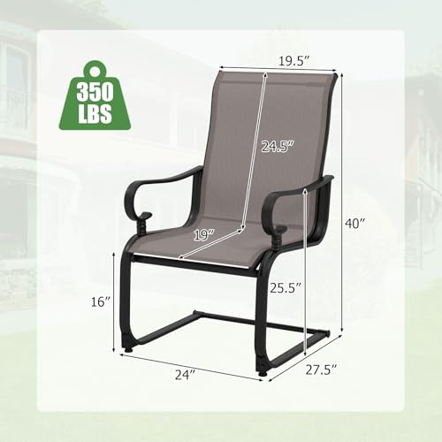 Image of Giantex Patio Dining Chairs Set of 2, High Back Outdoor Patio Chairs with Metal C Spring Frame, Heavy Duty Outside Dining Chairs for Porch Lawn Garden Backyard Balcony Pool, Grey