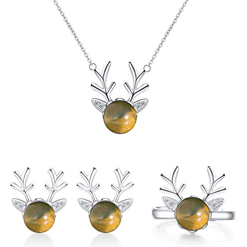 Letton Antler Mexico Blue Amber Collection and Sterling Silver Small Stud Earrings Ring Necklace Sets(Antler Amber Sets)
