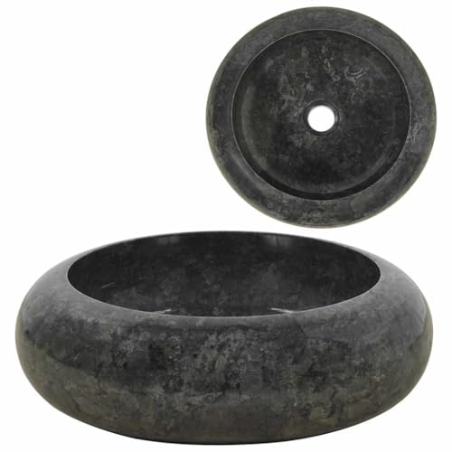 vidaXL Évier Pierre Naturelle Marbre Noir Lavabo Lave-Mains Vasque Toilette