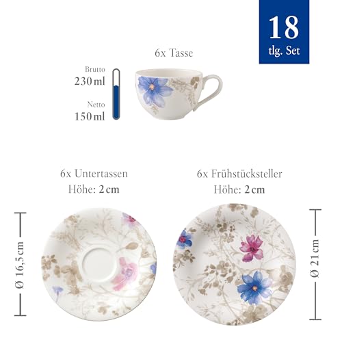 Miniatura 8 de Villeroy Boch Mariefleur Servicio De Café 18 Piezas Multicolor, Apto Para Lavavajillas, Apto Para Microondas, Juego De Café, Juego Tazas De Café Con Plato, Premium Porcelain
