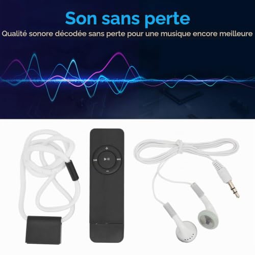 Zunate Lecteur MP3, Mini Lecteur de Musique sans Perte de Son, Baladeur de Poche pour Les étudiants Qui Voyagent, écoutez des Romans, Prend en Charge Jusqu'à 64 Go de Carte Mémoire, 180 MAh(Le Noir) – vue 3