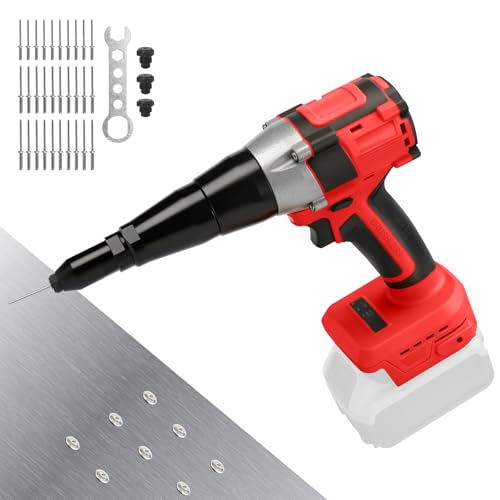 Roadtime Akku Nietzange für Milwaukee 18V Akkus(ohne Akku),12,000N Nietpistole Bürstenlose Automatischer Popnietenzange mit LED Licht,Blindnietpistole für 2,4-5,0 mm Schraubendreher & Bohrmaschinen
