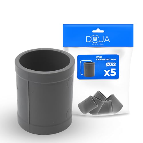 DOJA Barcelona Manguito PVC U - Pack 5 - Ø 32mm - Hembra-Hembra, Fácil Instalación, Estanca Resistente - Manguito Igual Deslizante, Union mediante Cola, Conector para Tubos de Agua