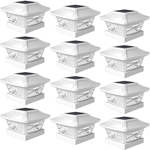 Davinci Lighting Renaissance Solar Outdoor Post Cap Lights - Includes Bases For 4X4 5X5 6X6 Posts - Bright Led Light - Pearl White (12 Pack) #TOP17