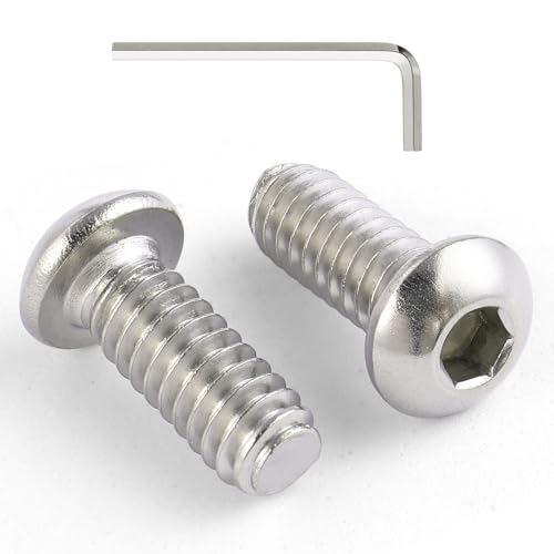 Image of VGBUY 100Pcs 1 /4-20 x 3 /8 inch Button Head Socket Cap Bolts Screws, 304 Stainless Steel 18-8, Allen Hex Drive, Bright Finish, Fully Threaded, Hex Spanner Included (VG30301)