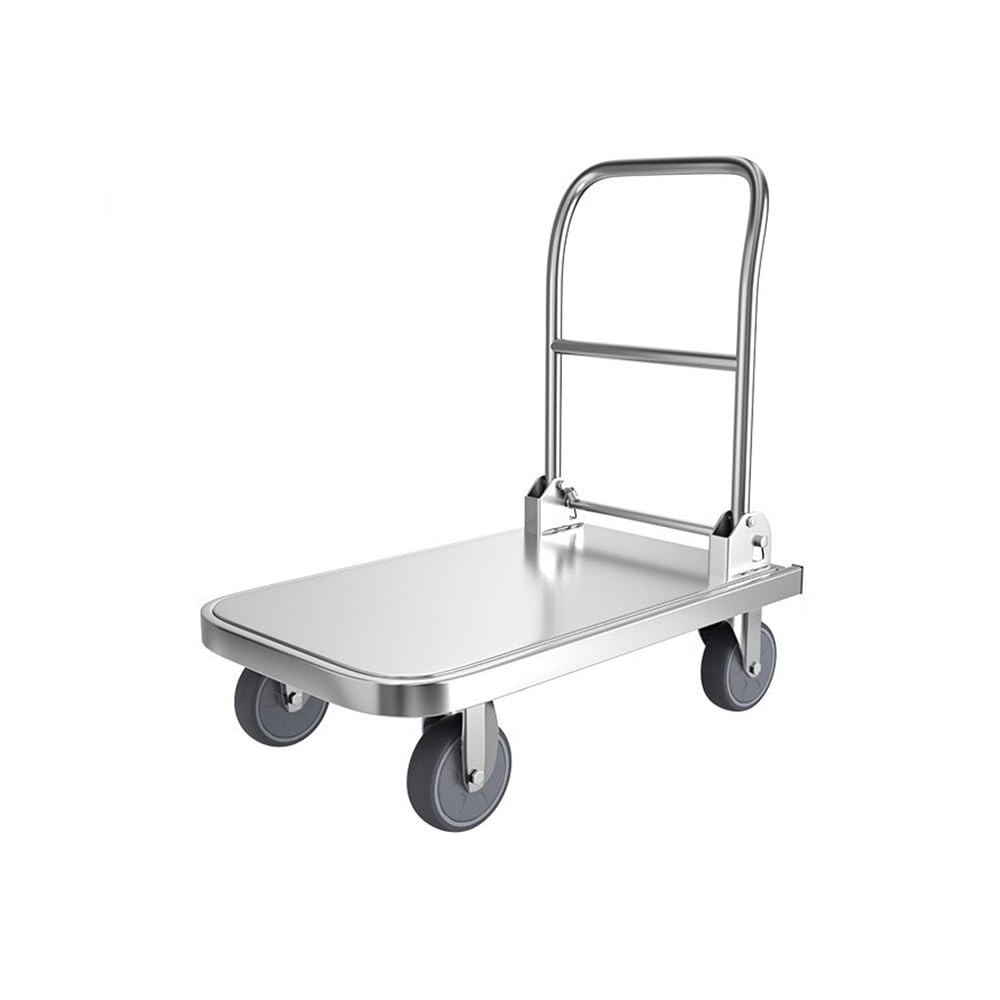 Handcart Stainless Steel Platform Truck Cart With 6-inch Brake Wheel Multifunctional Folding Trolley