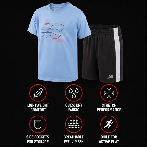 Image of New Balance Boys Short Sets - 2 Piece Active Performance Athletic Shirt and Kids Basketball Gym Shorts for Boys (8-12)