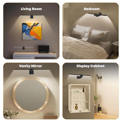 Image of 2 Pack Picture Light for Wall, 18in Rechargeable Wall Art Light with Timer and Dimmable, Painting Frame Light with Remote Control Display for Wall Painting, Frame, Portrait, Dartboard (Black)