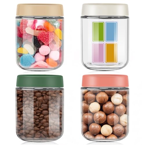 Bukuhlio 4 PCS Bocaux de Conservation avec Couvercles, Bocaux pour Avoine d’Une Nuit 500ml avec Couvercle, Bocaux de Conservation Empilables et Anti-Fuites pour Salade/Yaourt/Pudding - Boîtes de