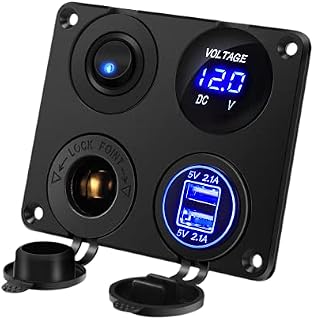 Thlevel Dual USB ładowarka przełącznik panel 4 w 1, adapter 12 V z woltomierzem LED, wł./wył., do gniazda zapalniczki samochodowej, łodzi, kampera, ciężarówki, GPS, telefonu komórkowego