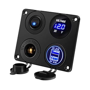 Thlevel Dual USB Ladegerät Schalter Panel 4 in 1 Adapter 12V Steckdose mit LED Voltmeter Zigarettenanzünder für Auto Boot Wohnmobil Truck GPS Handy