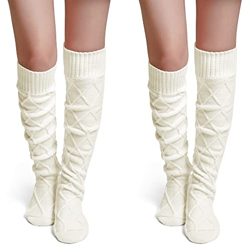 Image of Pcavin Thigh High Socks for Women, Long Cable Knit Over Knee Boot Stockings | Extra Long Fit, Cable Knit Texture, Warm Thick Knit, Winter Boot Socks, Cozy Leg Warmers, Sweater Sock Style