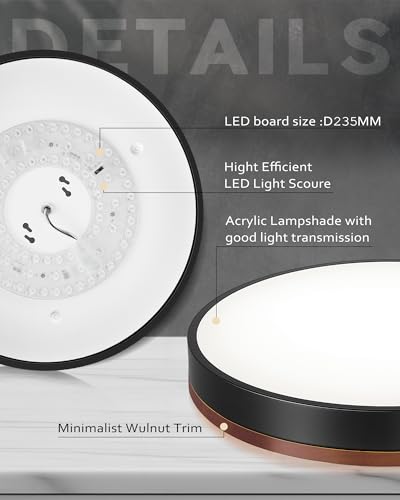 Image of Ken & Ricky 16 inch Modern Flush Mount Ceiling Light,Deep Wood and Black,1 PK
