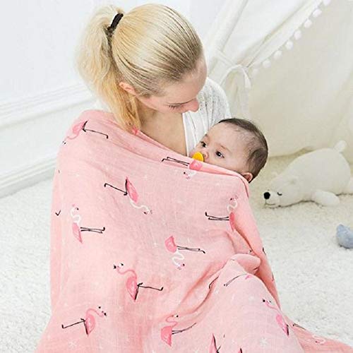 Image of Kassy Pop Printed 6 Layer Bamboo Muslin Blanket Cum Swaddling Towel for Baby, Toddlers | 70% Bamboo, 30% Cotton | AC Quilt, Multi-Purpose Blanket | Toxin Free | 110cm x 110cm (Flamingo Print)