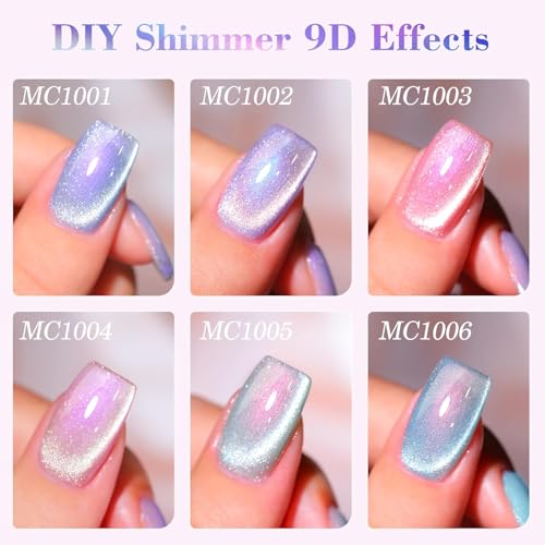 Image of THR3E STROKES Cat Eye Gel Nail Polish Set for Pink Brown Glitter Holographic Cat Eye, Salon Gel Manicure and Nail Art DIY at Home, Bright Moonlight (AURORA)