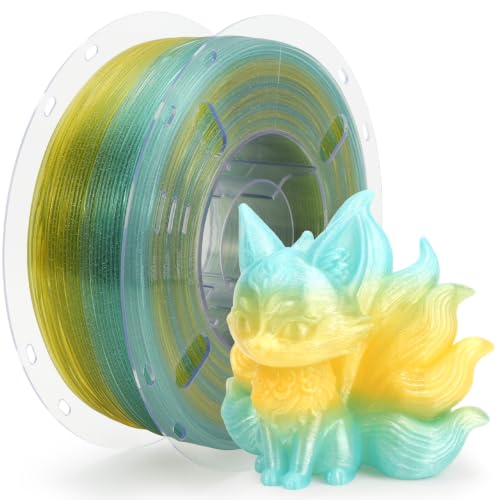 Image of VOXELAB PLA Crystal Rainbow Filament 1.75mm, Oz Wizard Green Color, Alternating Light Yellow & Light Blue Every 18-20M, Shiny Glitter Fast Color Change 3D Printing Material