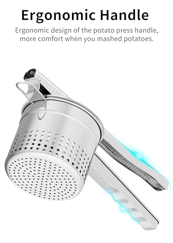 Large 15oz Potato Ricer, Heavy Duty Stainless Steel Potato Masher with Ergonomic Handle, Masher and Ricer Kitchen Tool for Mashed Potatoes, Noodle Maker