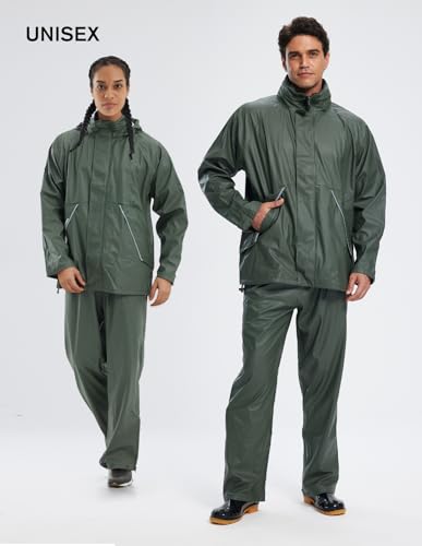 TOWN&FIELD Rain Suits for Fishing Waterproof Rain Gear for Men Women Heavy Duty Rain Coat Jacket with Pants/Overalls3