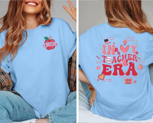 Image of Teacher Shirts Women Teach Print Graphic Tees Kindergarten Elementary Teaching Life Shirts Back to School Tees Tops