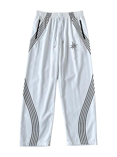 GORGLITTER Men's Baggy Wide Leg Track Pants Star Print Striped Flare Workout Trousers