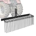 60" Heavy Duty Pine Straw Rake -3 Point Tractor rake with 26 Coil Spring Tines Durable Powder Coated Steel and 3 Point Hitch Receiver Attachment ,Yellow