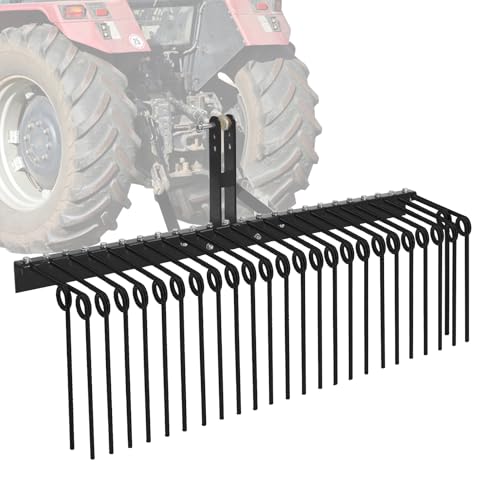 60" Heavy Duty Pine Straw Rake -3 Point Tractor rake with 26 Coil Spring Tines Durable Powder Coated Steel and 3 Point Hitch Receiver Attachment ,Yell