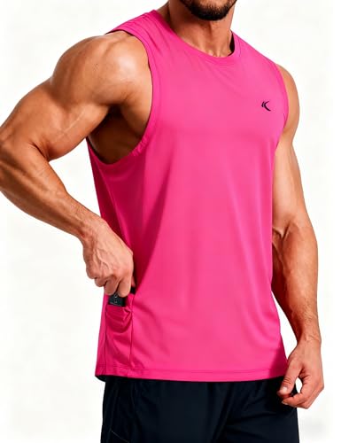 KPSUN Men's Quick Dry Workout Tank Top Summer Beach Shirt (NeonPink,3XL)