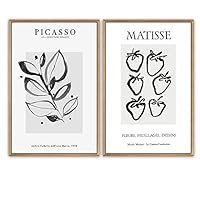 SIGNWIN Framed Wall Art Print Set Sketch Drawing of Eucalyptus Leaves and Strawberry Abstract Shapes Illustrations Fine Art Contemporary Expressive for Living Room, Bedroom, Office - 16