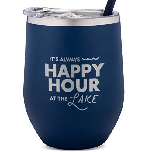 Always Happy Hour At The Lake Stainless Steel Tumbler With Lid And Straw - Vacuum Insulated Travel Mug - Lake House And Cottage Decor - Lake Housewarming - Lake Lovers - Lake Life Gifts - Boat Owner #TOP19