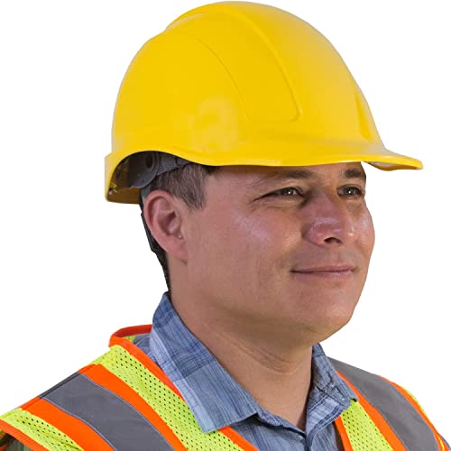 Image of Industrial Safety Helmet with Hard Hat and Ratchet for Outdoor Construction & Industrial Work - Yellow
