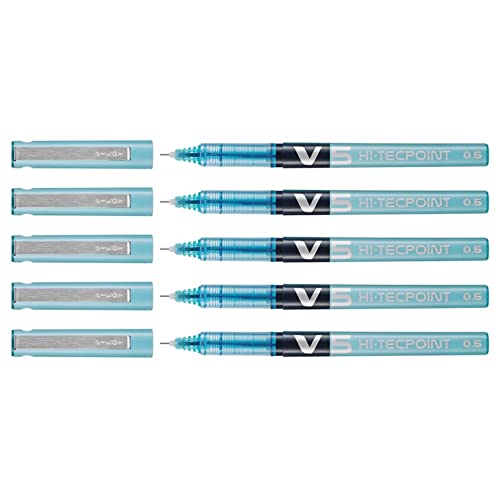 Pilot Set Di 5 Penne Roller Hi-Tecpoint V5 Inchiostro Liquido Pte Fine Turchese