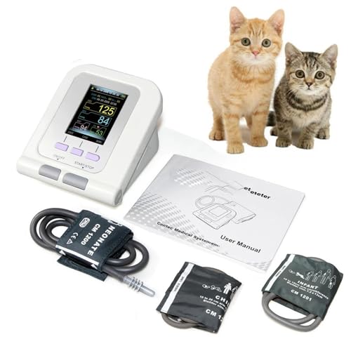 Tensiómetro Veterinario, tensiómetro Digital automático con Brazalete de 3 tamaños para Uso doméstico, Pantalla LCD Grande, Equipo Veterinario de Escritorio.