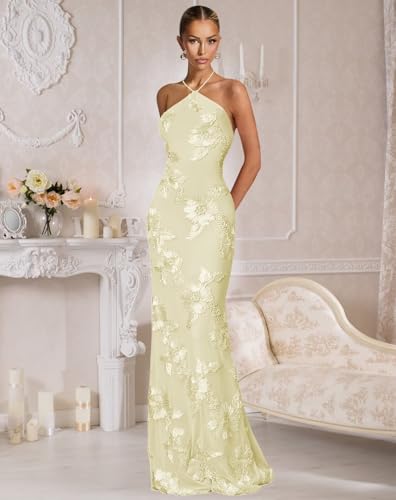 VCCICANY Floral Bridesmaid Dresses for Women Tulle Halter Mermaid Long Prom Dress Formal Gowns3